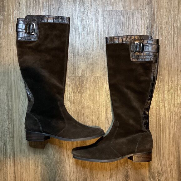 Marc Fisher Axel Boots Brown Suede Leather‎ Riding Heeled Size 8.5M - Picture 1 of 11